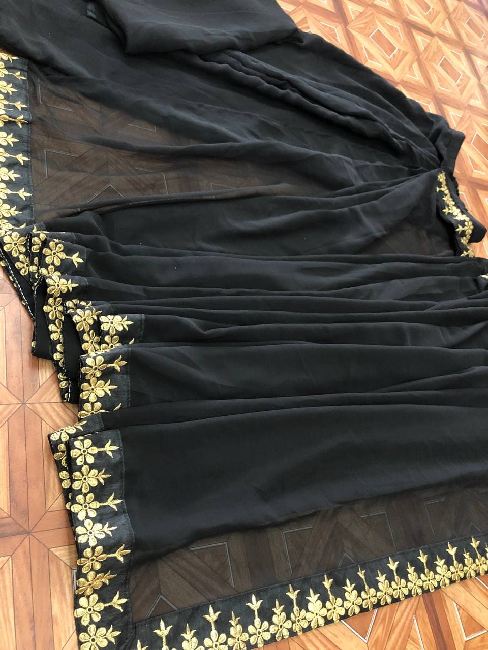 Black Saree In Georgette Silk With Embroidery Work