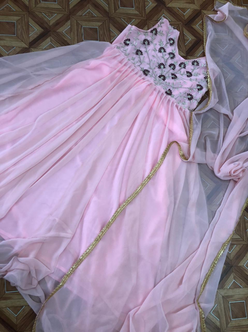 Pink Gown In Georgette Silk With Embroidery Work