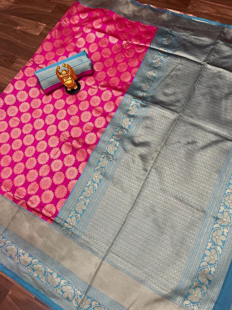 Magenta Lichi Silk Banarasi Saree