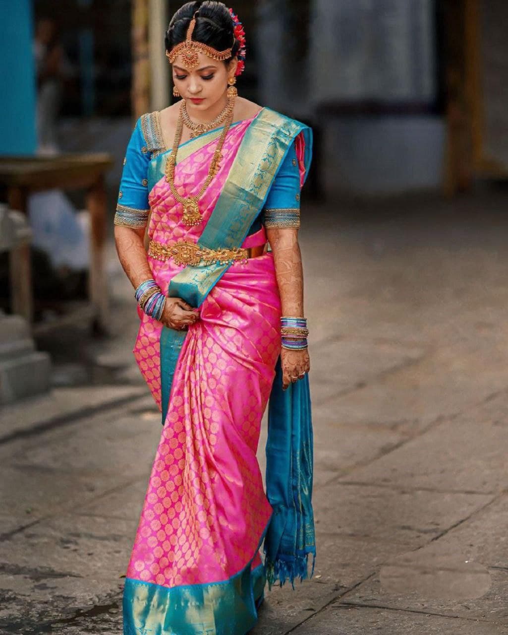 Magenta Lichi Silk Banarasi Saree