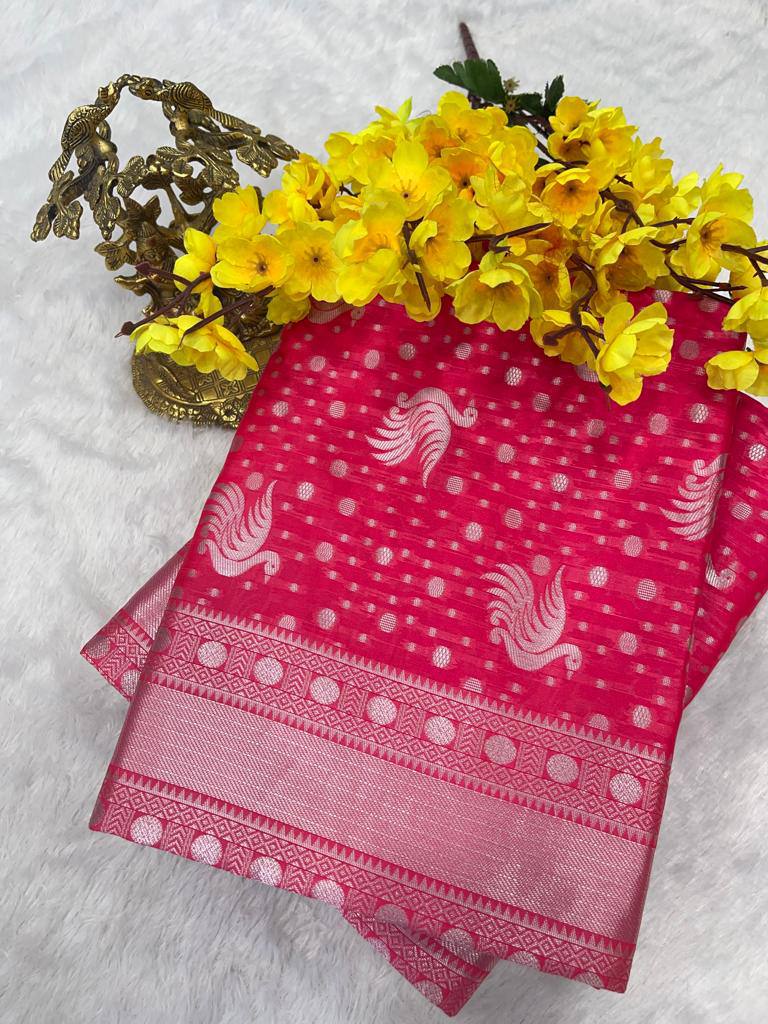 Magenta Lichi Silk Wedding Wear Banarasi Saree With Blouse