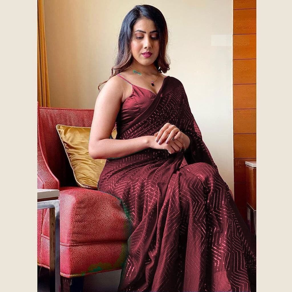 Maroon Saree In Georgette Silk With Sequence Work