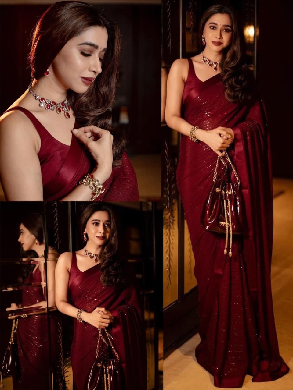 Maroon Saree In Heavy Georgette With Sequence Work