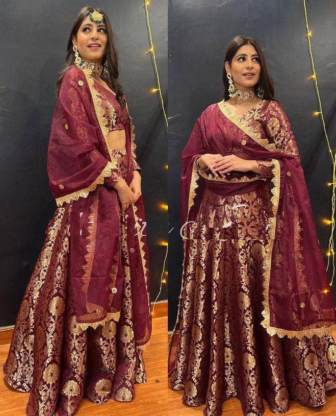 Maroon Lehenga Choli In Banarasi Silk With Jacquard Work