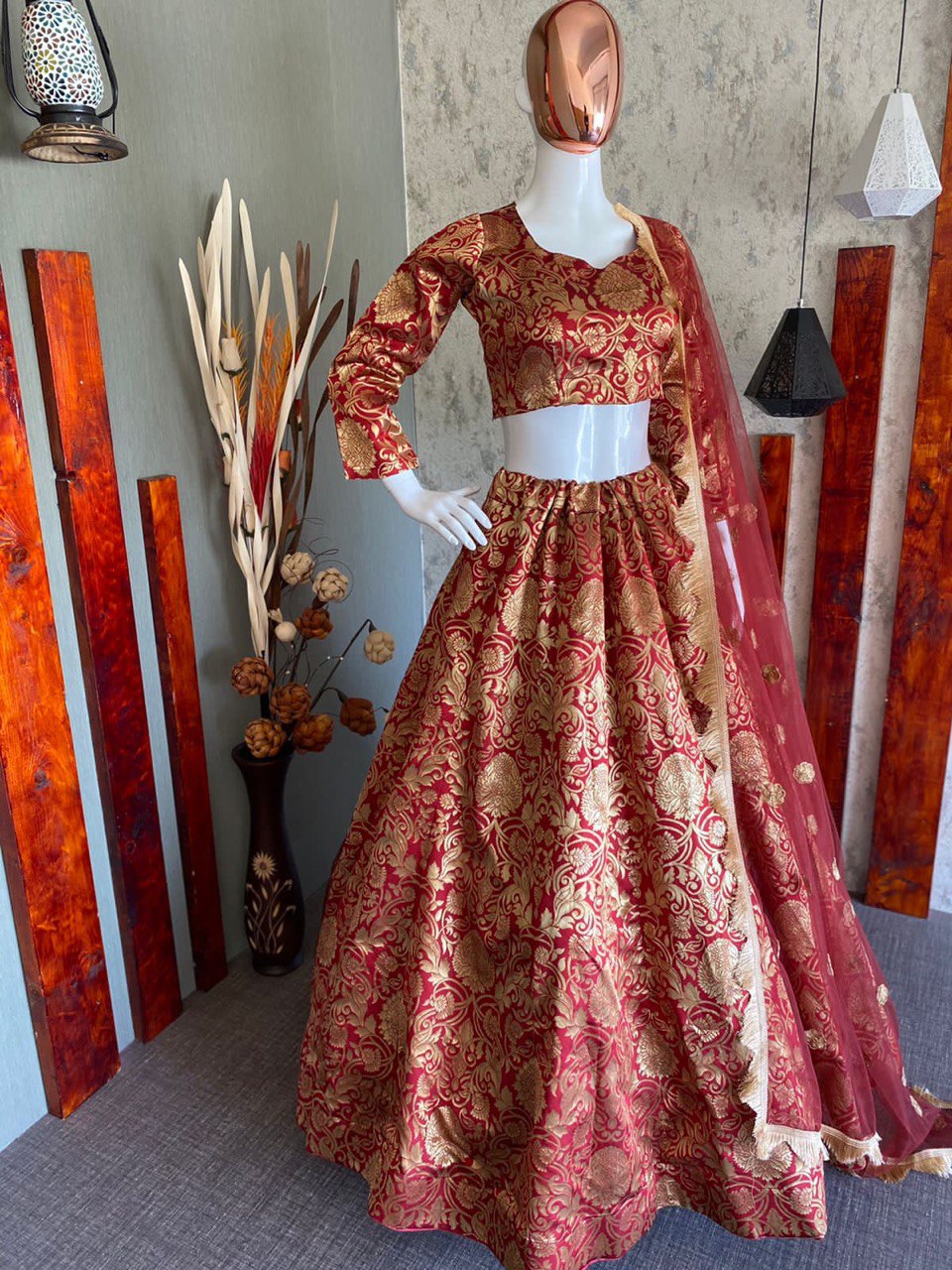 Maroon Lehenga Choli In Banarasi Silk With Jacquard Work