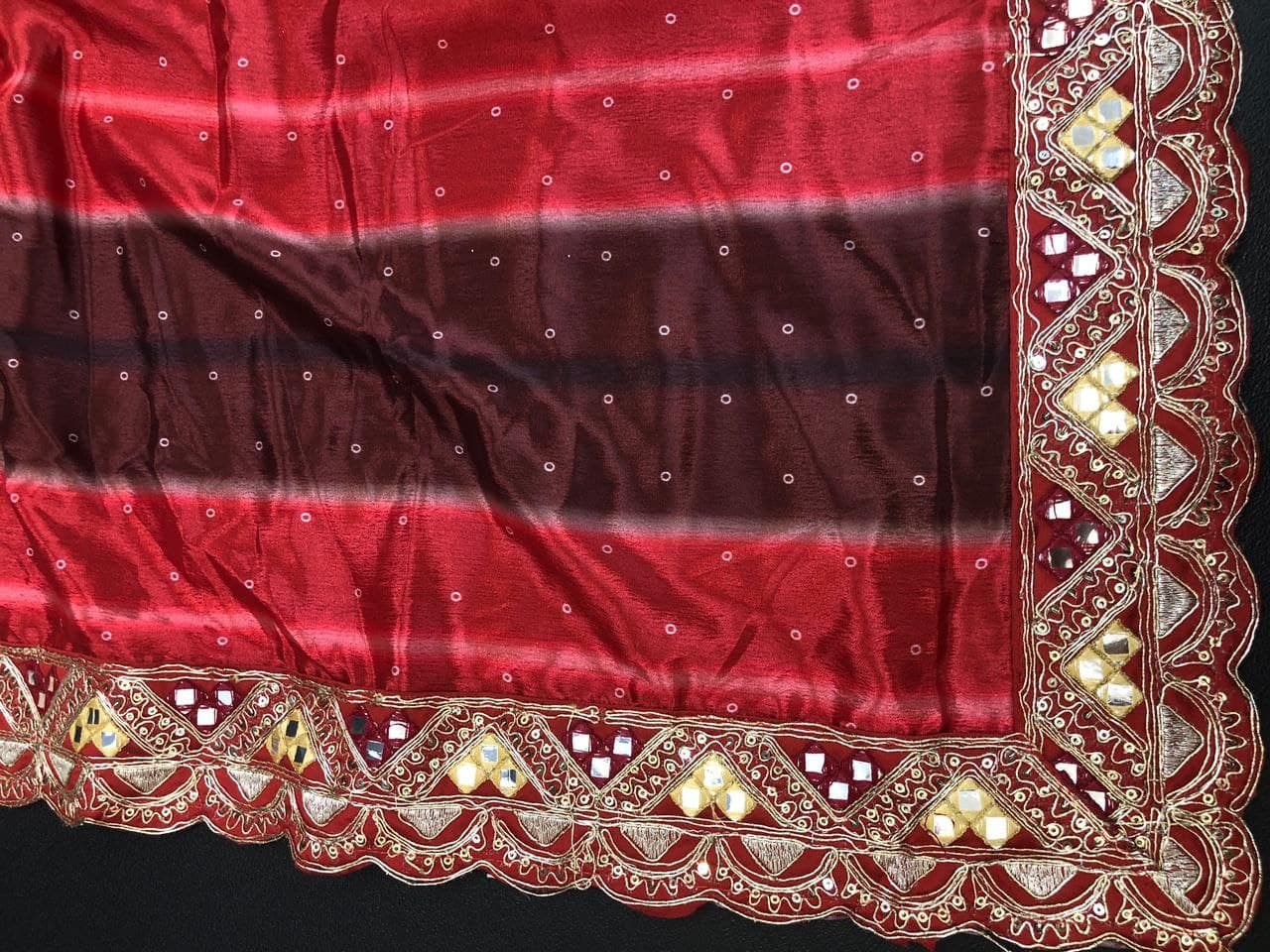 Maroon Saree In Chinon Silk With Digital Print
