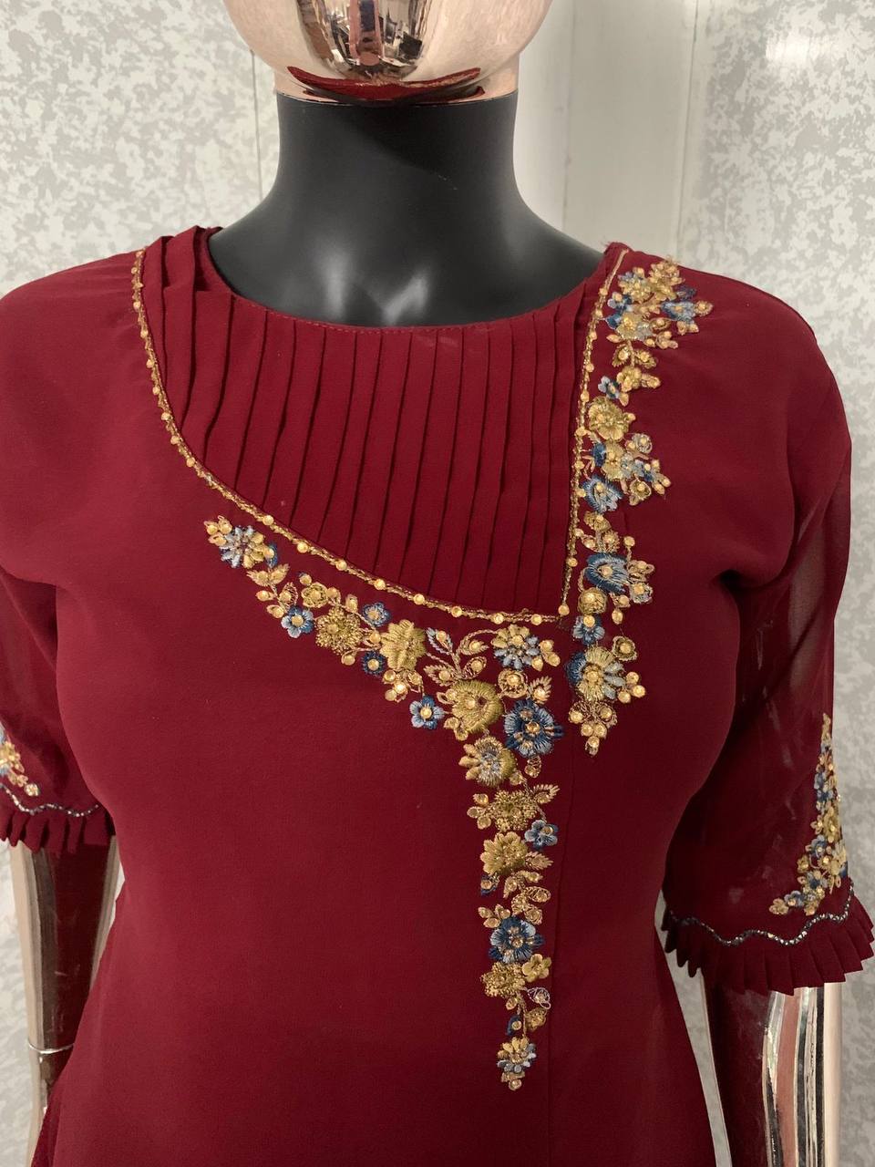 Maroon Salwar Suit In Faux Georgette With Embroidery Work