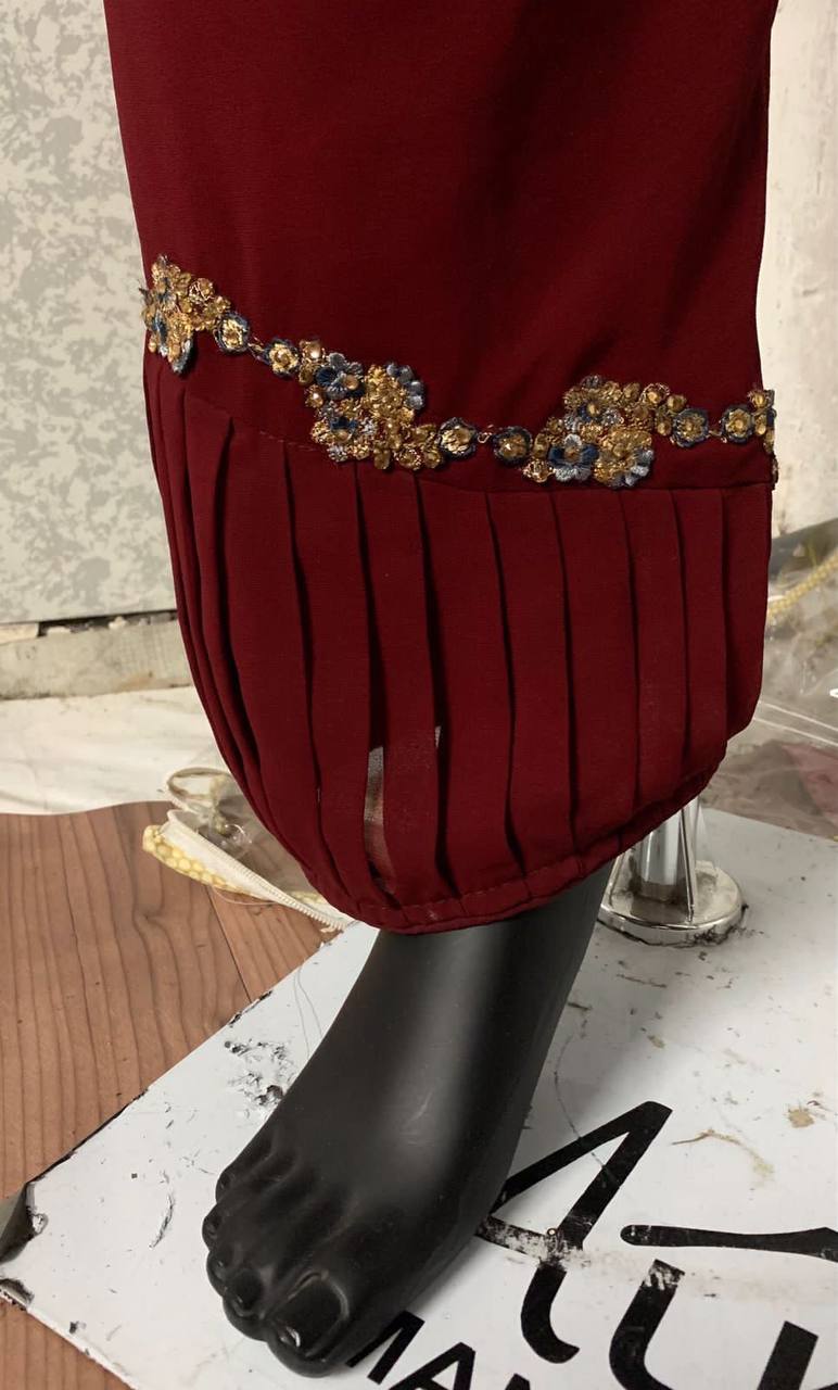 Maroon Salwar Suit In Faux Georgette With Embroidery Work