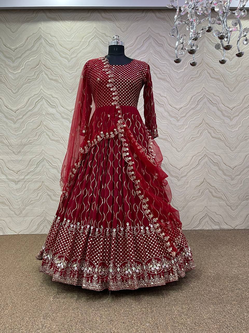 Maroon Gown In Fox Georgette With Embroidery Work