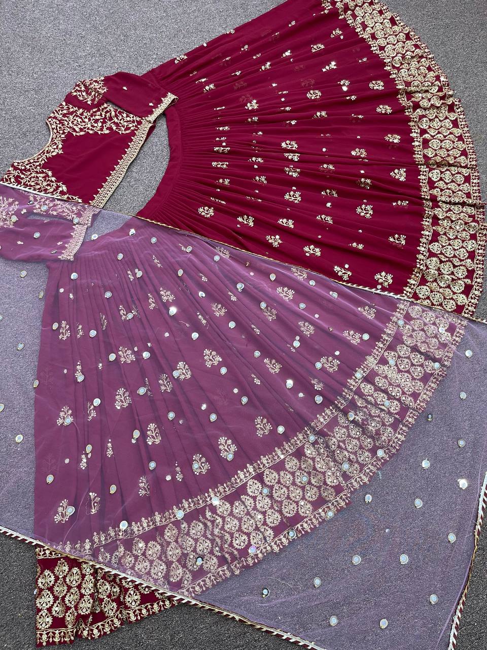 Maroon Lehenga Choli In Fox Georgette With Embroidery Work