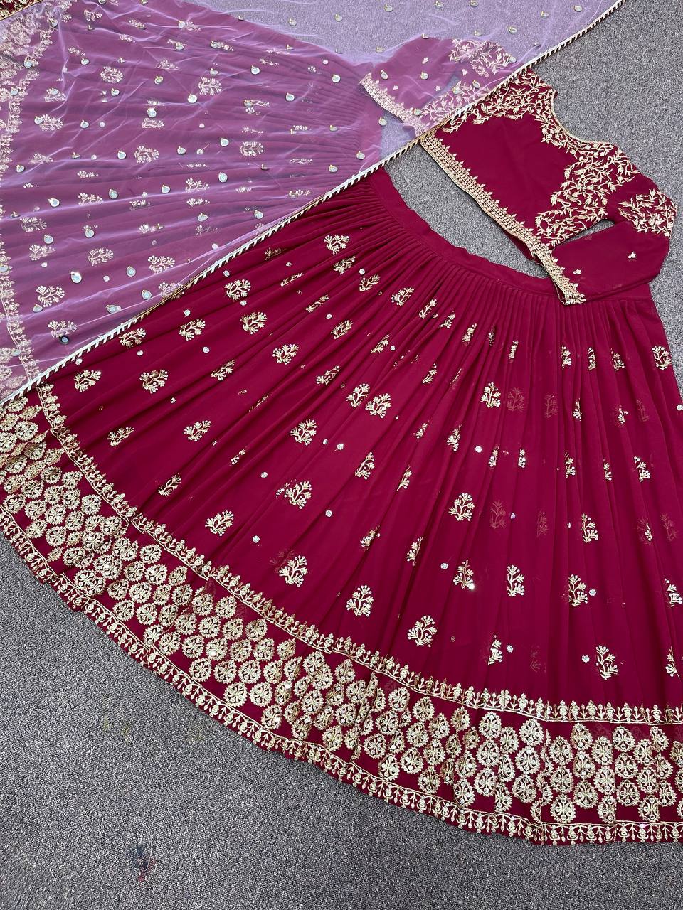 Maroon Lehenga Choli In Fox Georgette With Embroidery Work