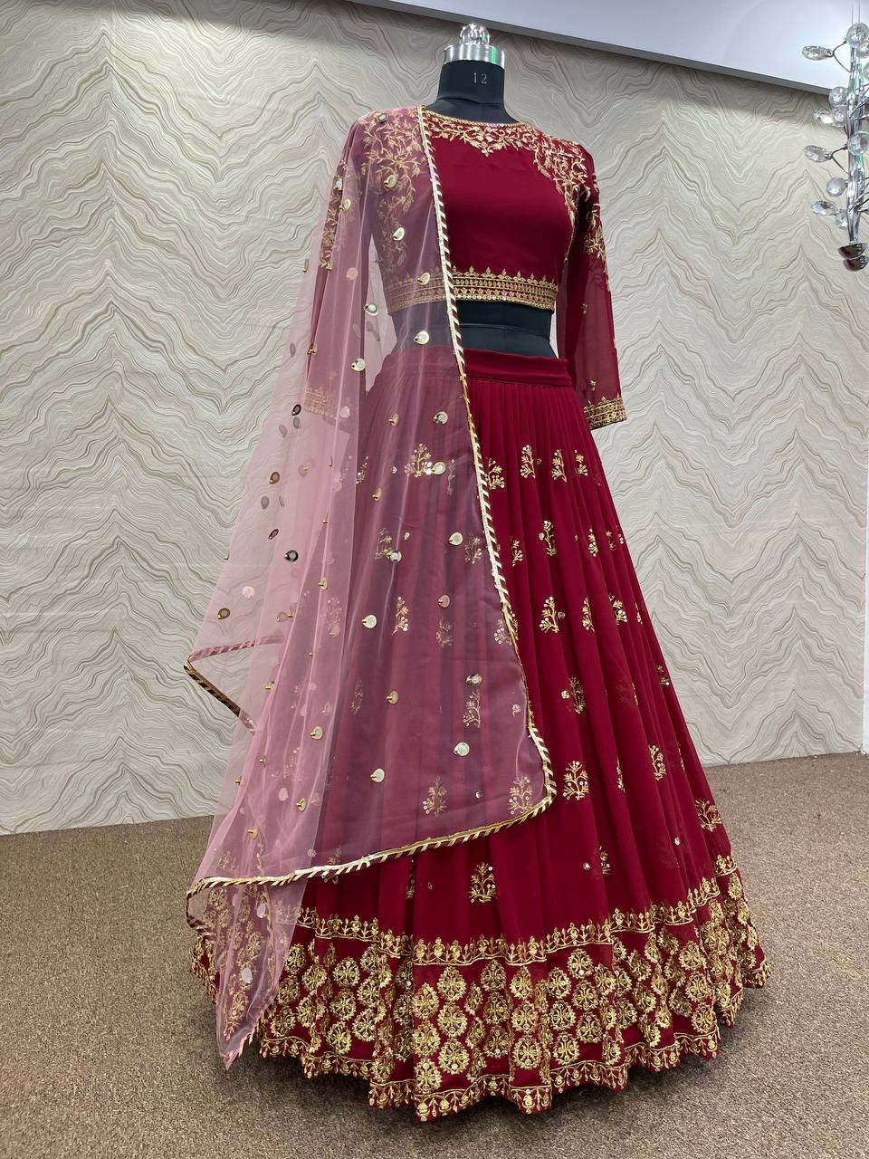 Maroon Lehenga Choli In Fox Georgette With Embroidery Work