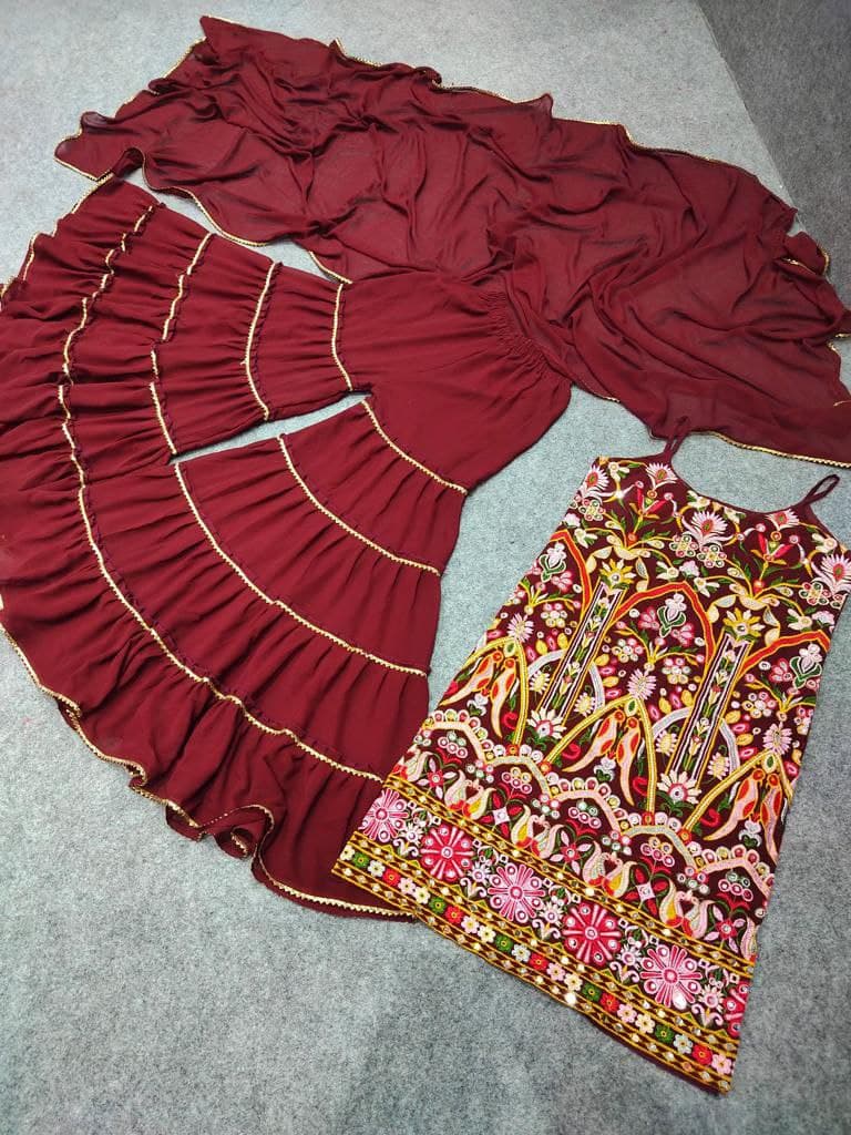 Maroon Salwar Suit In Fox Georgette With Embroidery Work