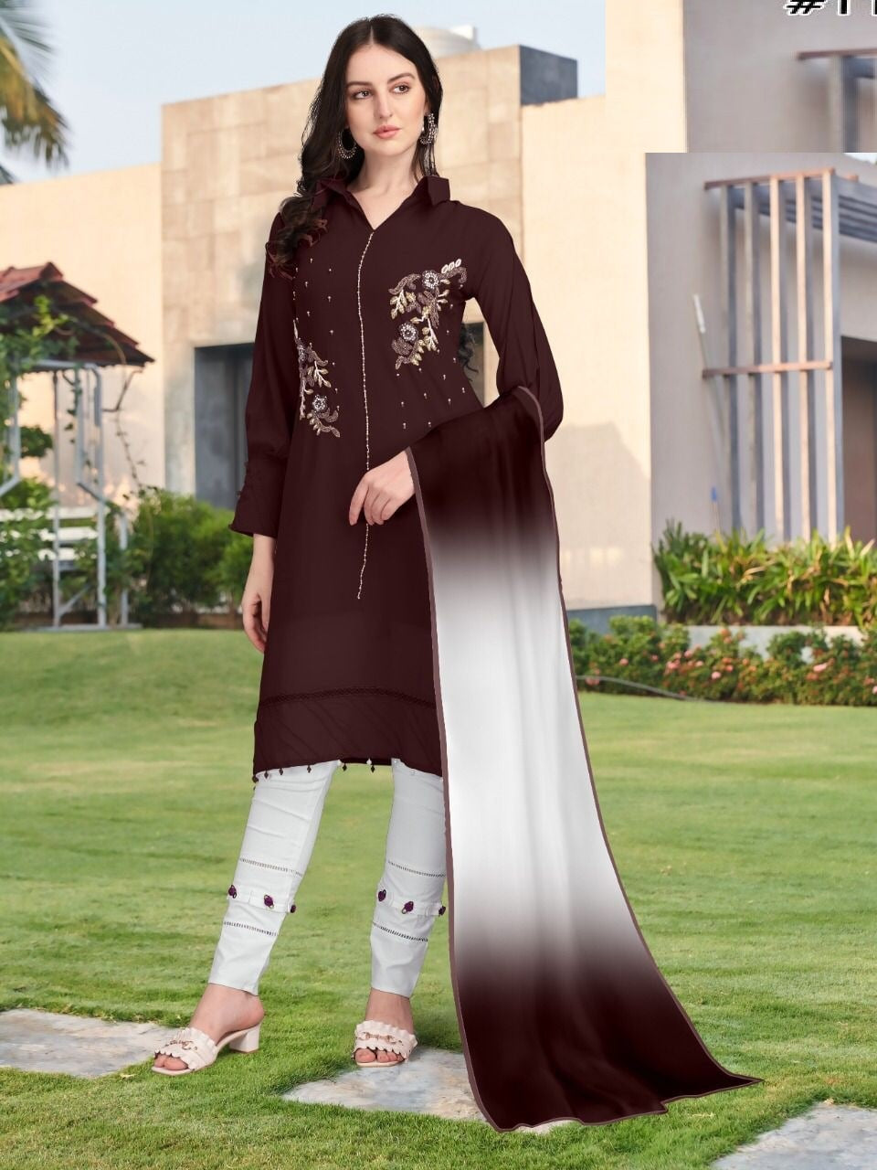 Maroon Salwar Suit In Fox Georgette With Hand Work