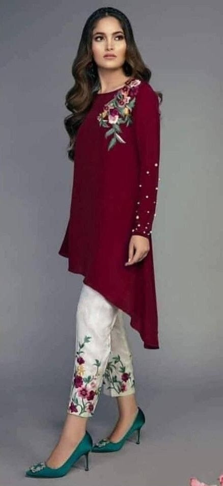 Maroon Salwar Suit In Georgette With Embroidery Work