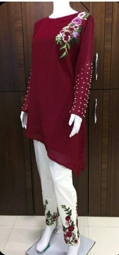 Maroon Salwar Suit In Georgette With Embroidery Work