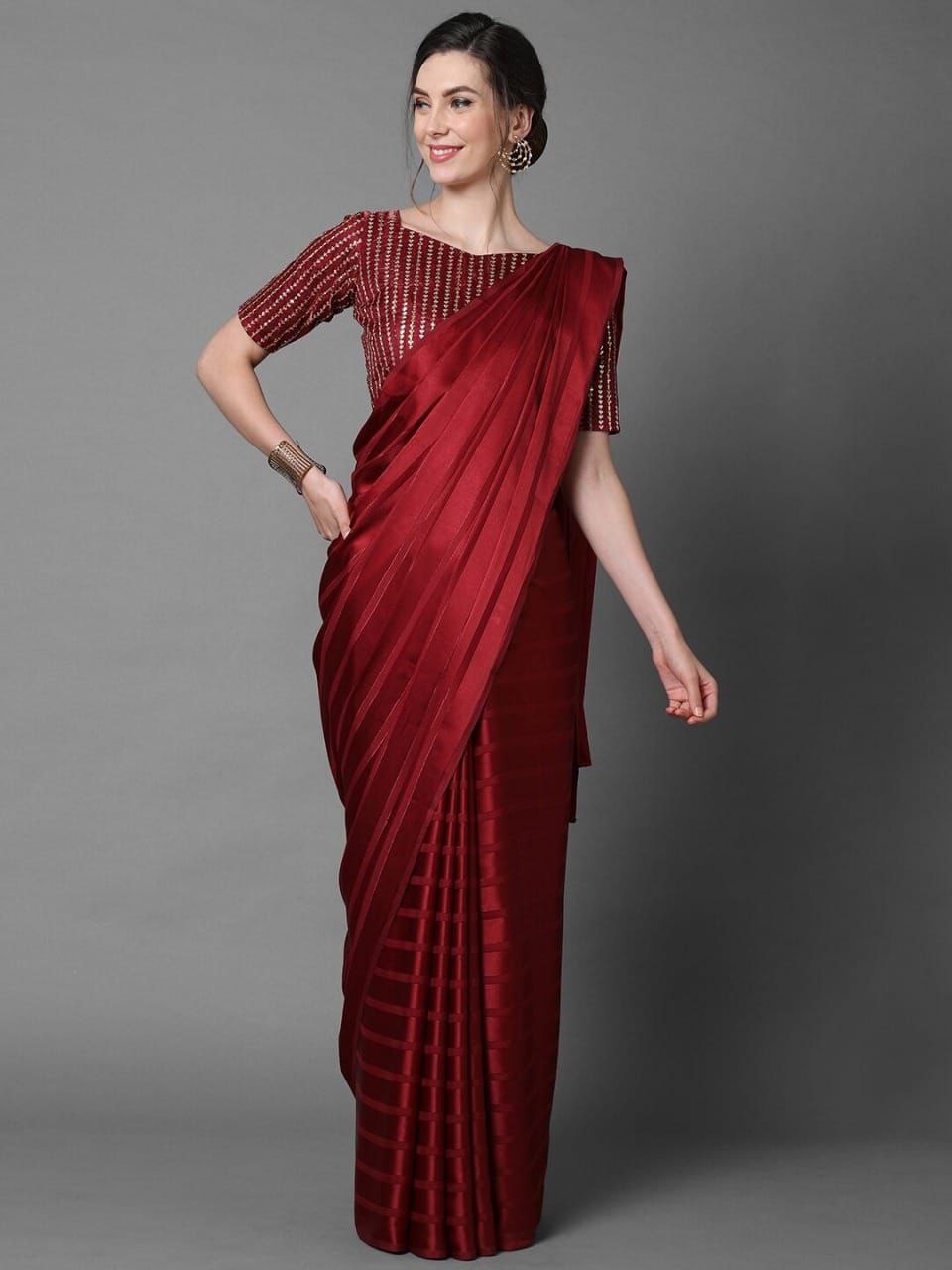 Maroon Saree In Georgette Satin