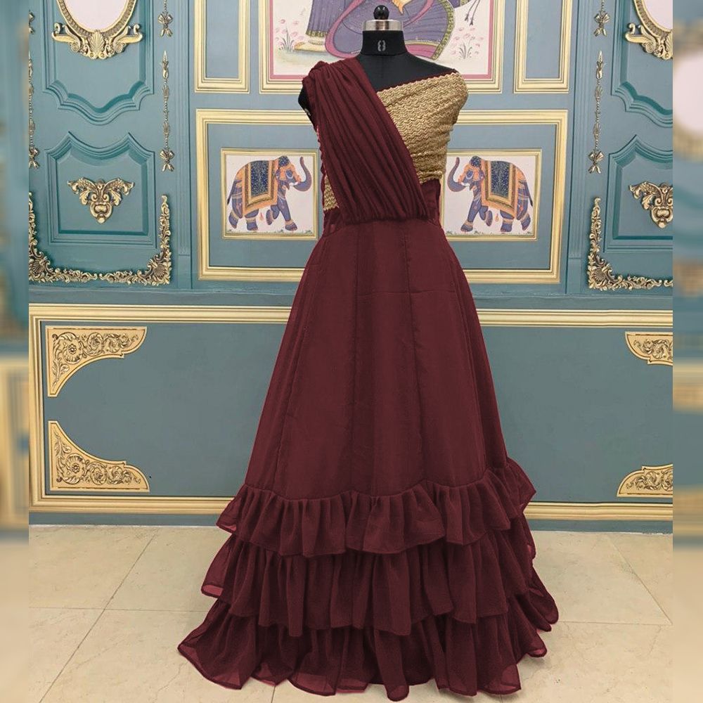 Maroon Georgette Silk Embroidery Work Gown