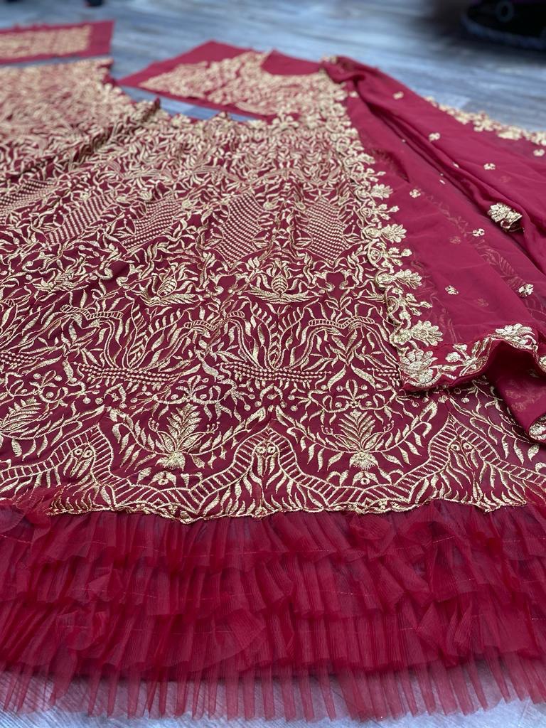 Maroon Lehenga Choli In Georgette Silk With Embroidery Work