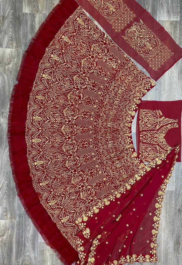 Maroon Lehenga Choli In Georgette Silk With Embroidery Work