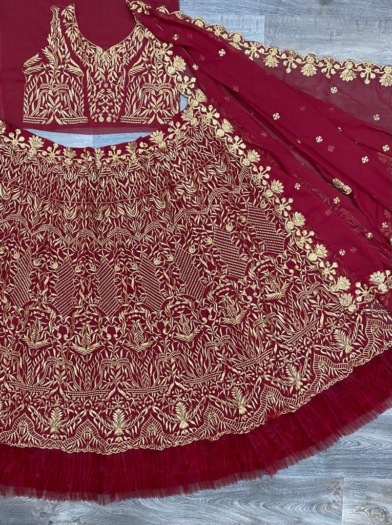 Maroon Lehenga Choli In Georgette Silk With Embroidery Work