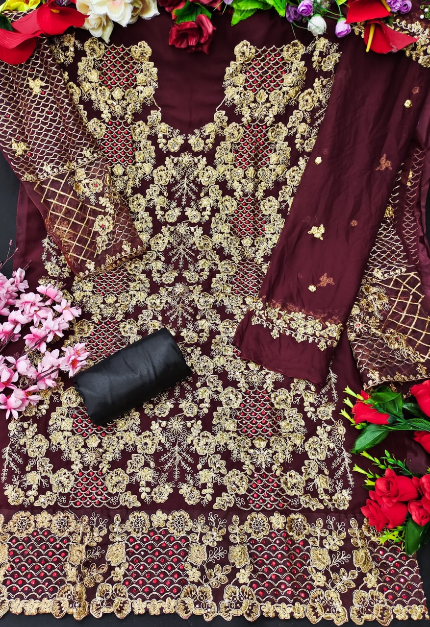 Maroon Salwar Suit In Georgette Silk With Embroidery Work