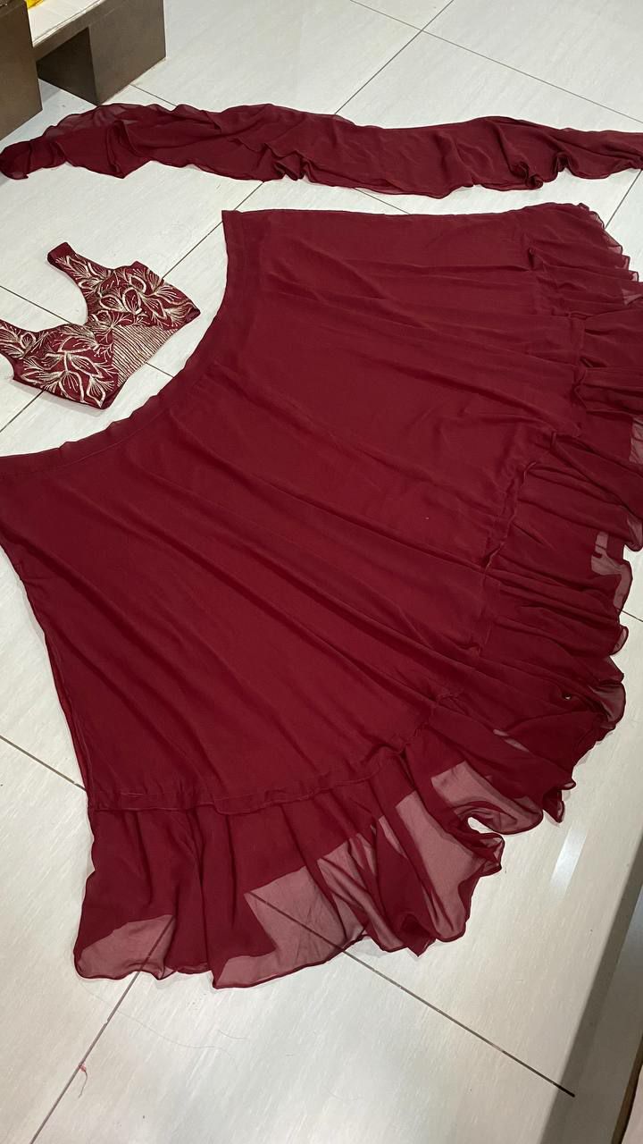 Maroon Lehenga Choli In Georgette Silk With Ruffle