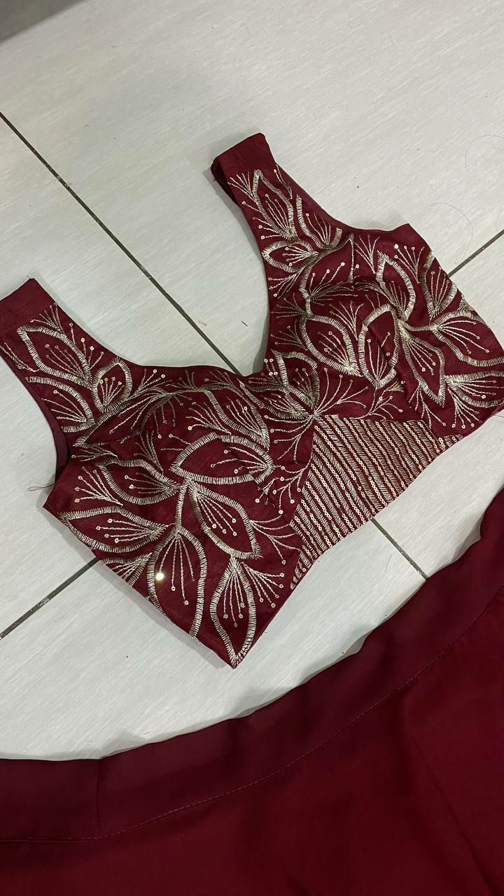 Maroon Lehenga Choli In Georgette Silk With Ruffle