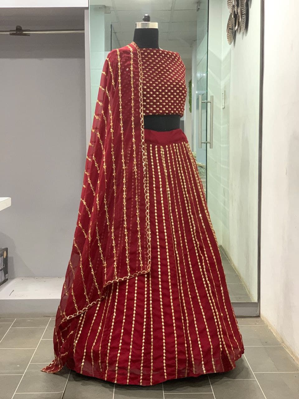 Maroon Lehenga Choli In Georgette Silk With Sequence Work