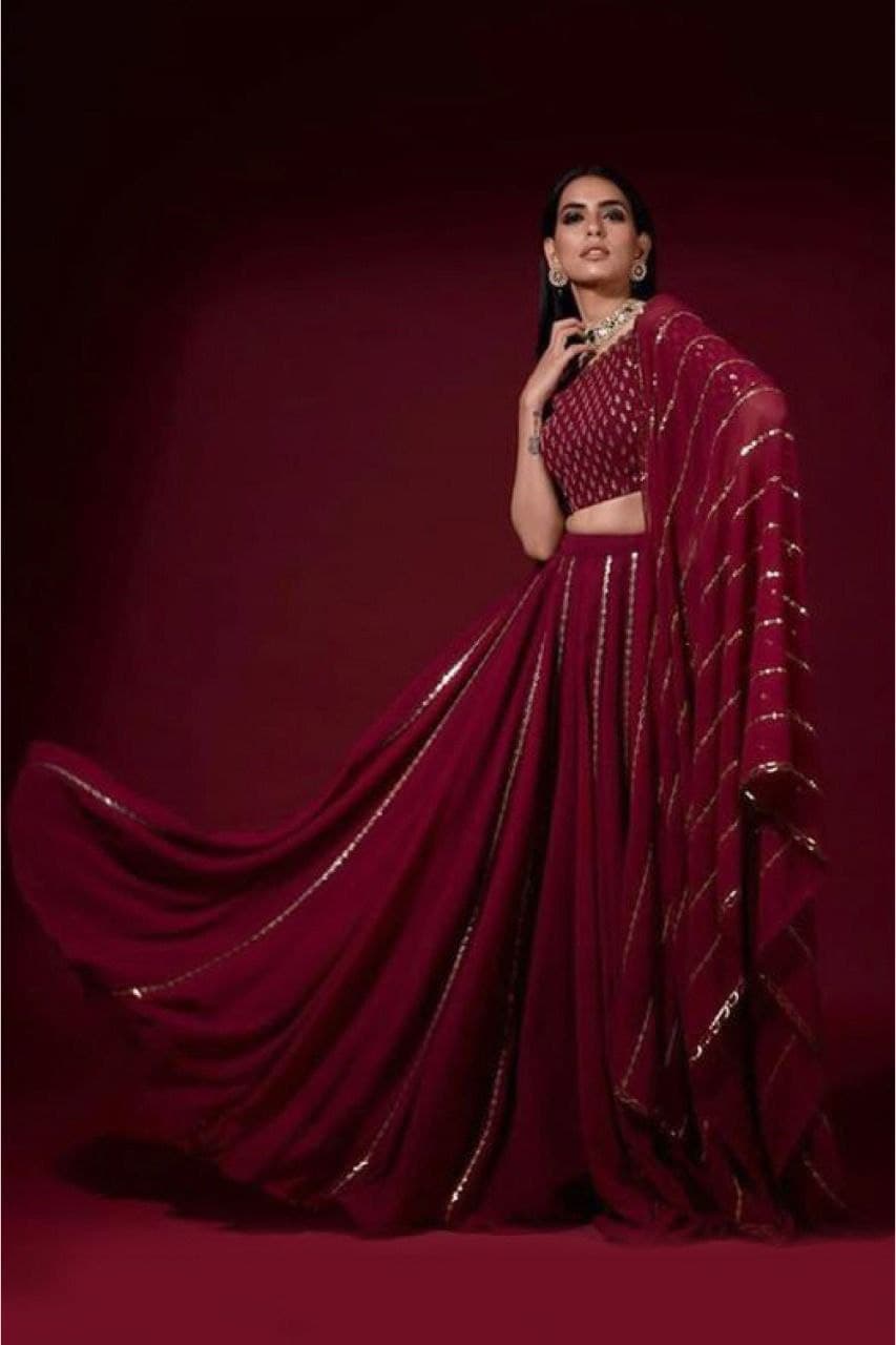 Maroon Lehenga Choli In Georgette Silk With Sequence Work