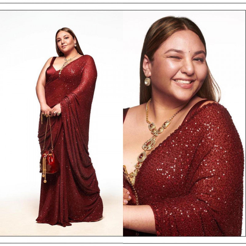 Maroon Saree In Georgette Silk With Sequence Work