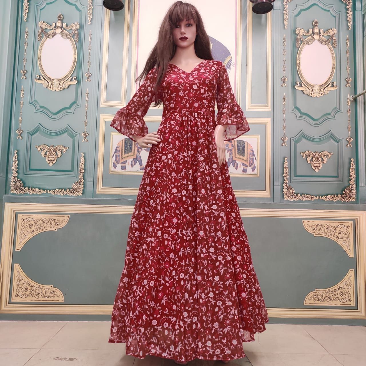 Maroon Gerogette Digital Printed Tameti Gown