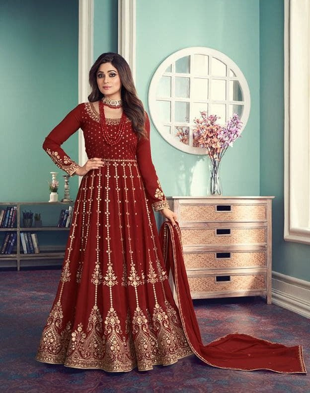 Maroon Salwar Suit In Heavy Faux Georgette With Multi Thread Work