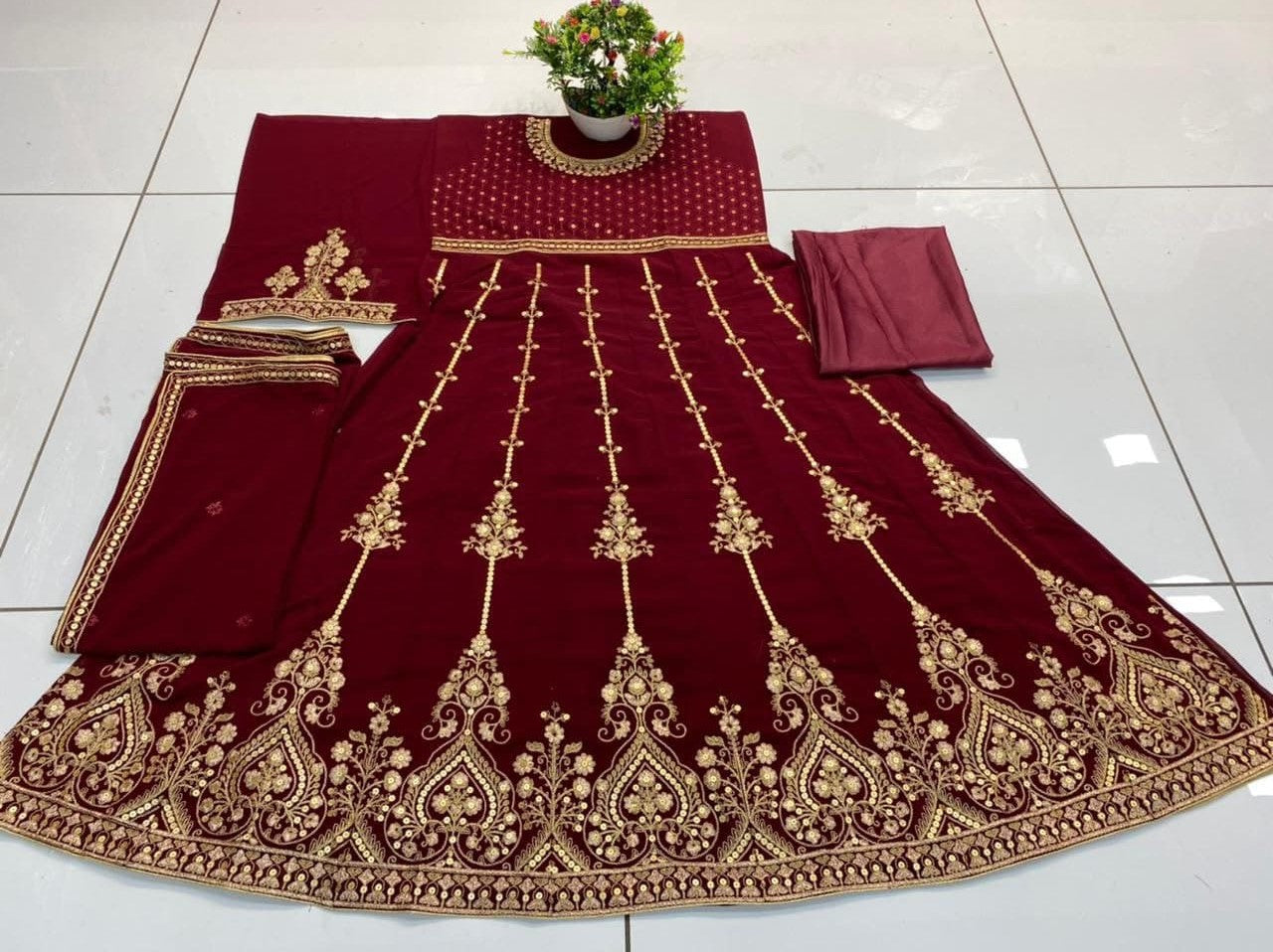 Maroon Salwar Suit In Heavy Faux Georgette With Multi Thread Work