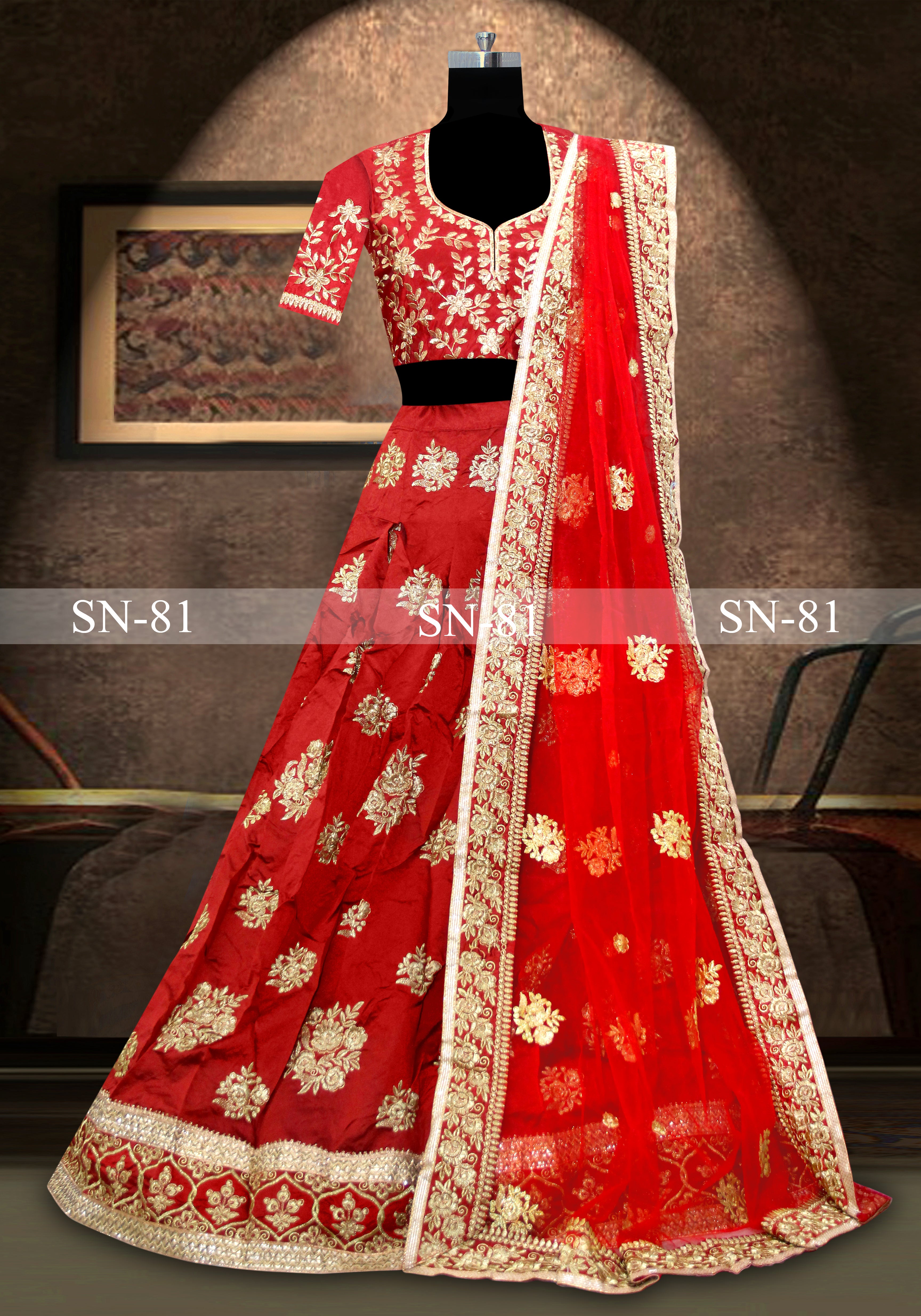 Red Lehenga Choli In Heavy Taffeta Silk With Fancy Thread Work