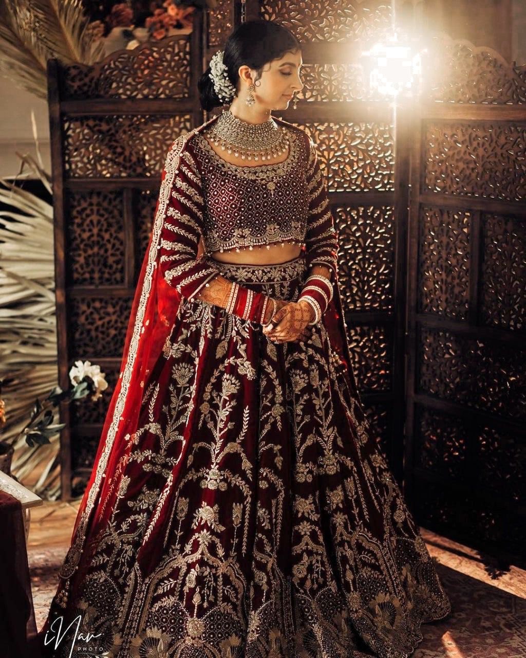 Maroon Lehenga Choli In Heavy Velvet With Embroidery Work