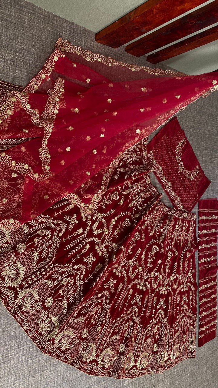 Maroon Lehenga Choli In Heavy Velvet With Embroidery Work