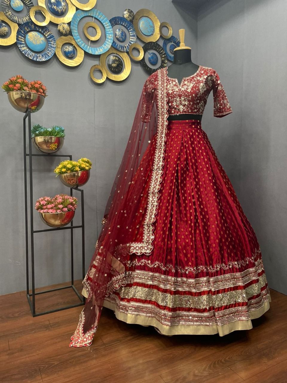 Maroon Lehenga Choli In Jacquard With Embroidery Work