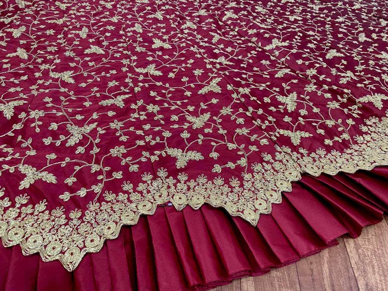 Maroon Lehenga Choli In Malai Satin Silk With Cording Dori Work
