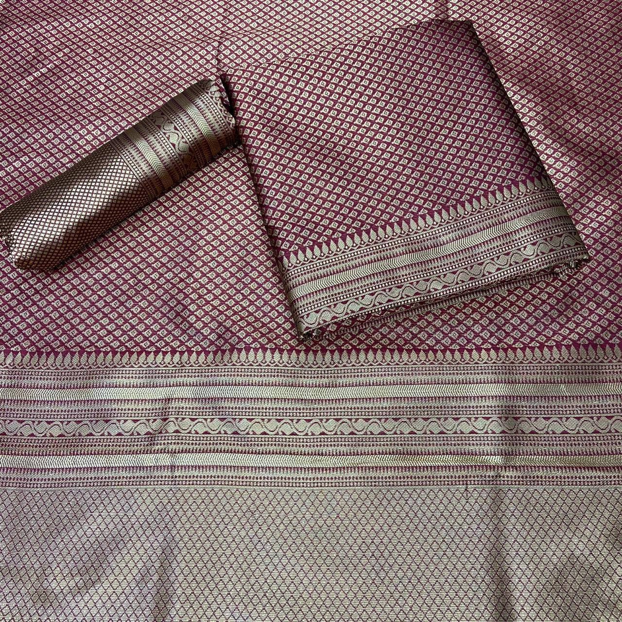 Maroon Lichi Silk Banarasi Saree With Blouse