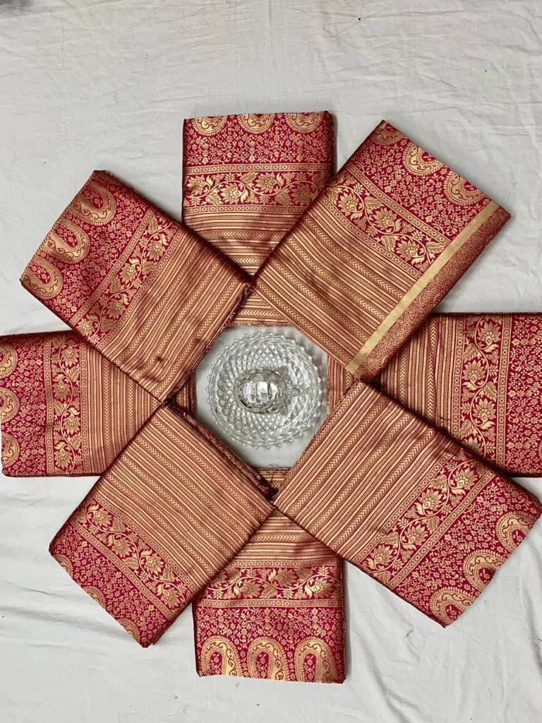 Maroon Lichi Silk Banarasi Saree With Blouse