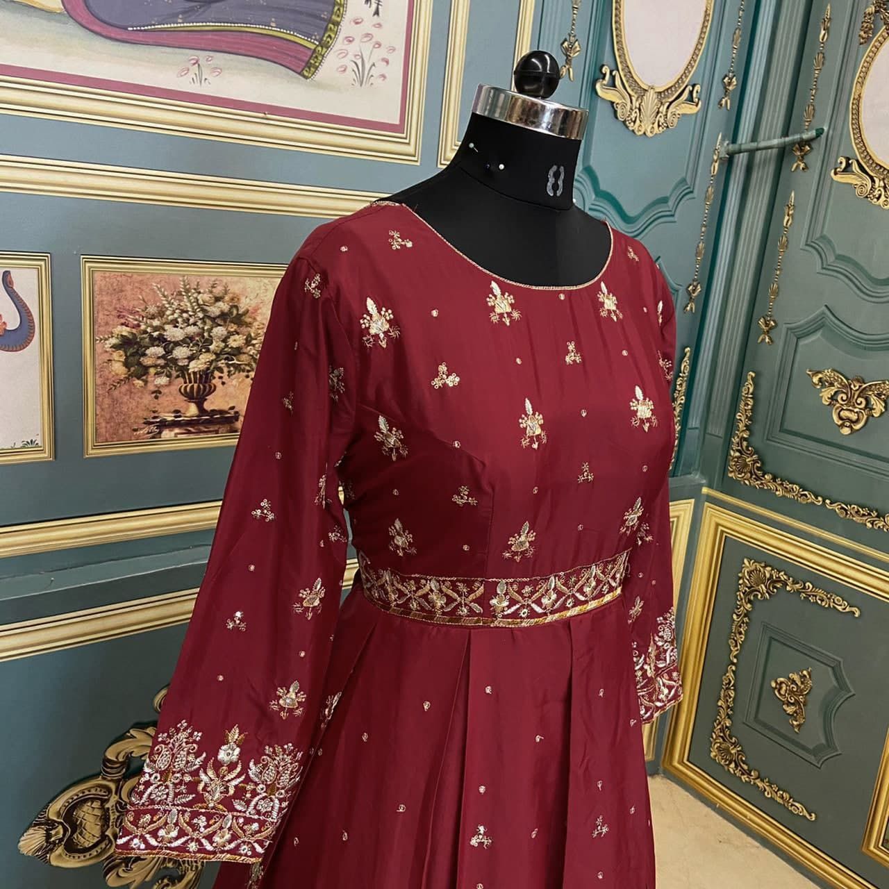 Maroon Malai Crape Sequence Work Gown