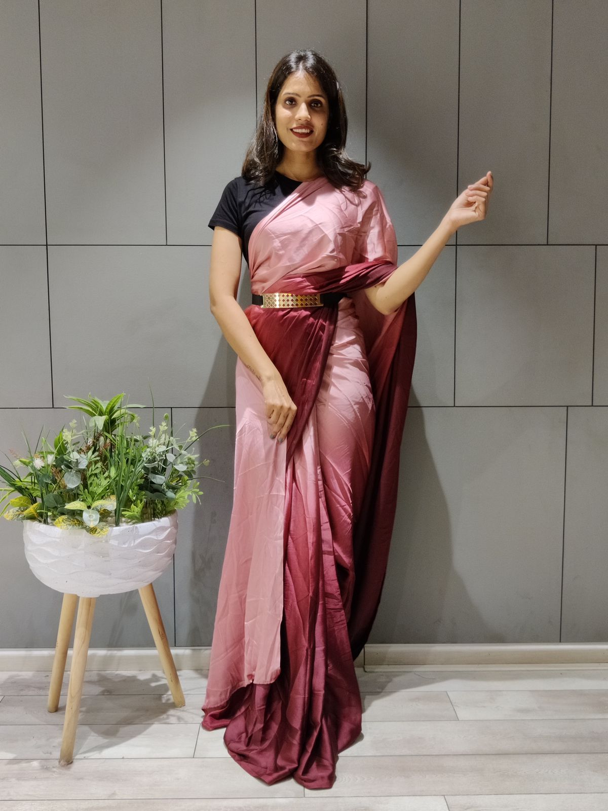 Maroon Saree In Booming Silk With Peading