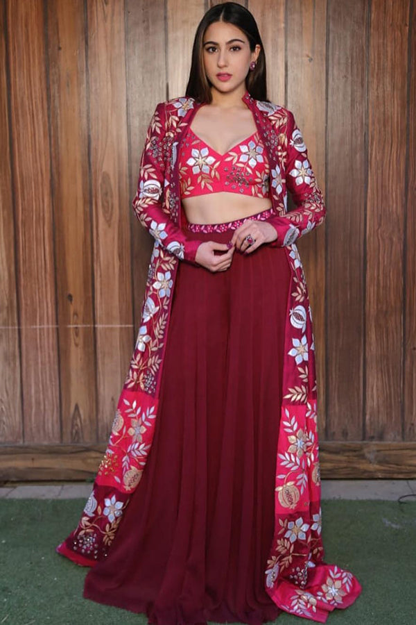 Maroon Taffeta Silk Digital Printed Palazzo Suit