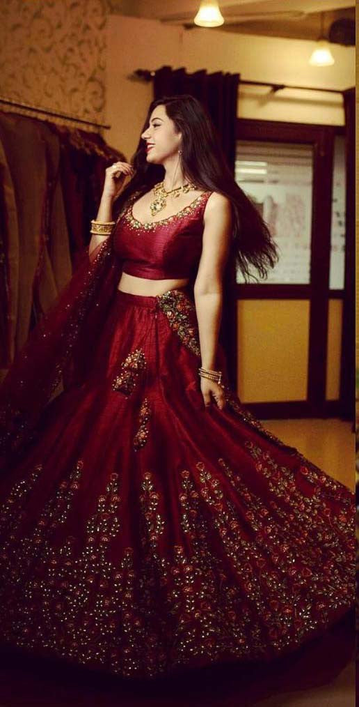 Maroon Lehenga Choli In Taffeta Silk With Embroidery Work