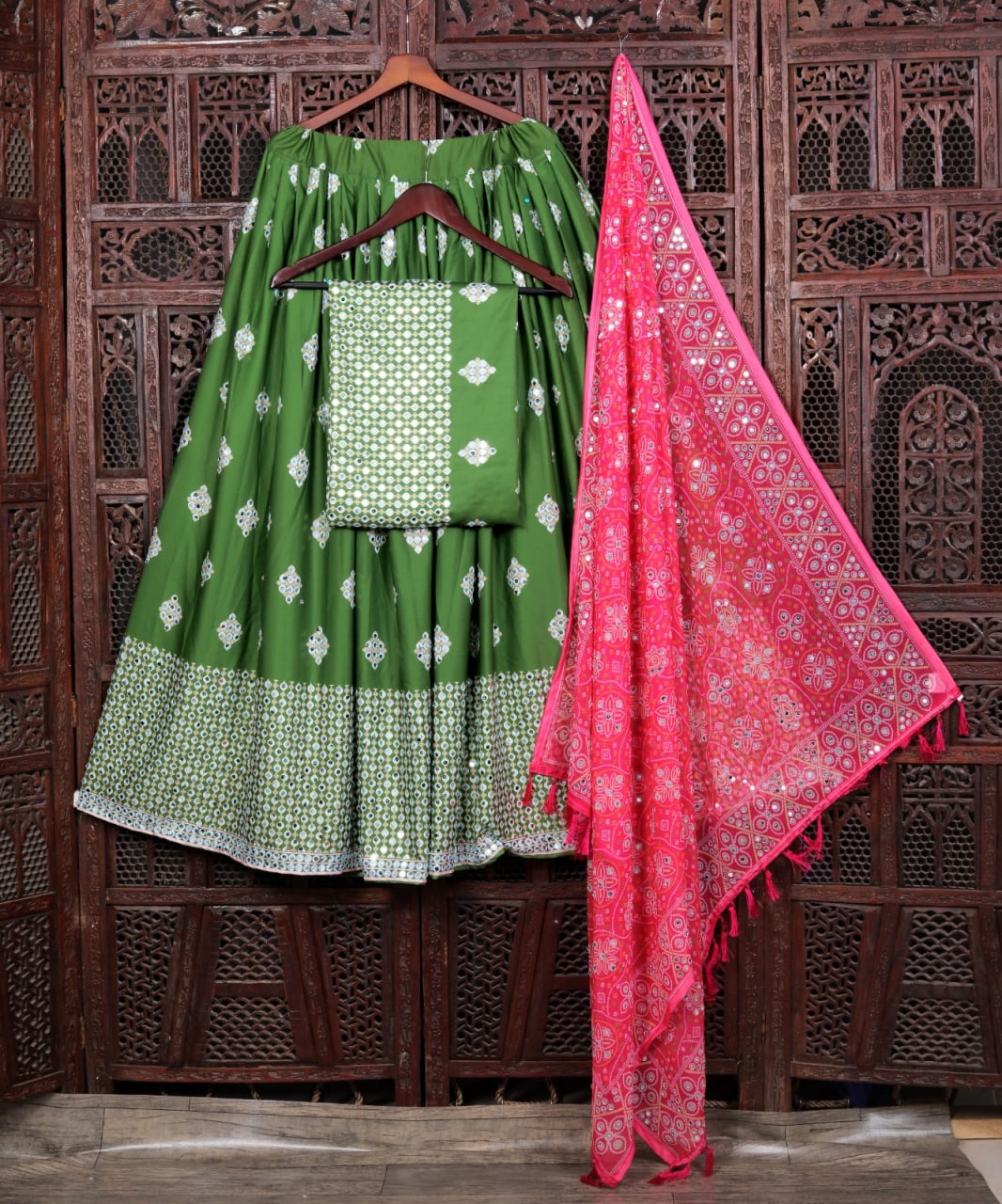 Mehendi Green Lehenga Choli In Soft Butter Silk With Digital Print