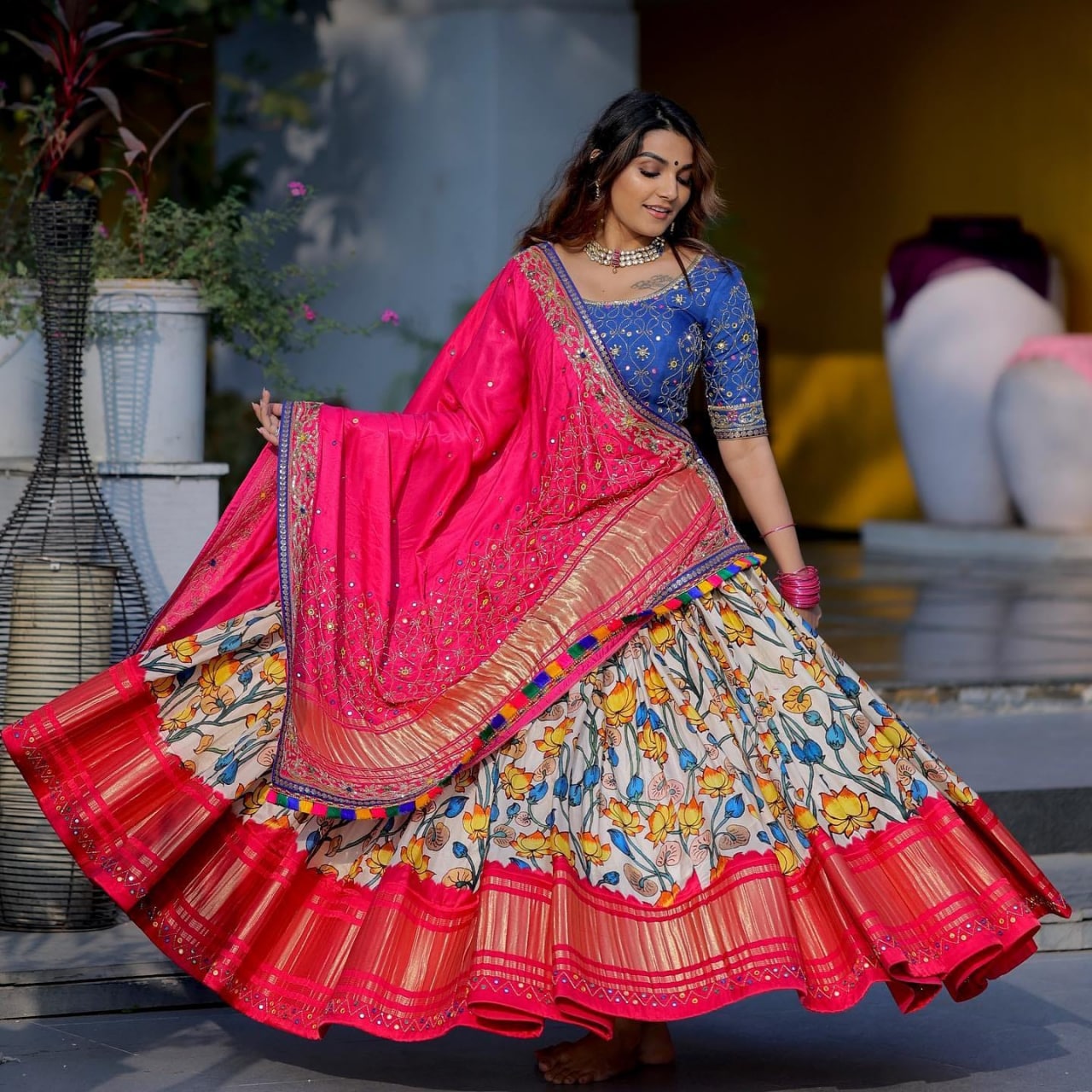 Multi Lehenga Choli In Butter Silk With Digital Print