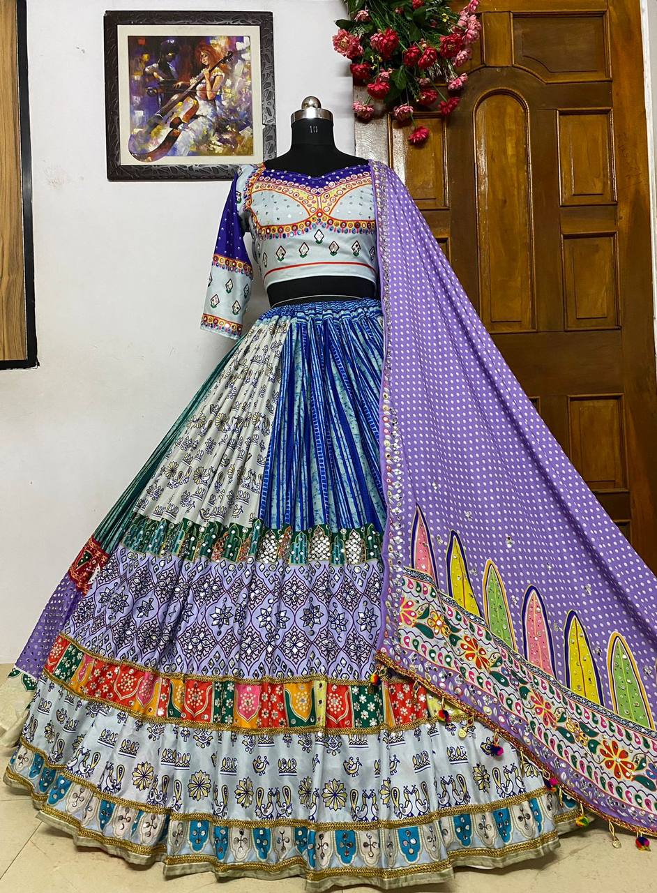 Multi Lehenga Choli In Butter Silk With Digital Print