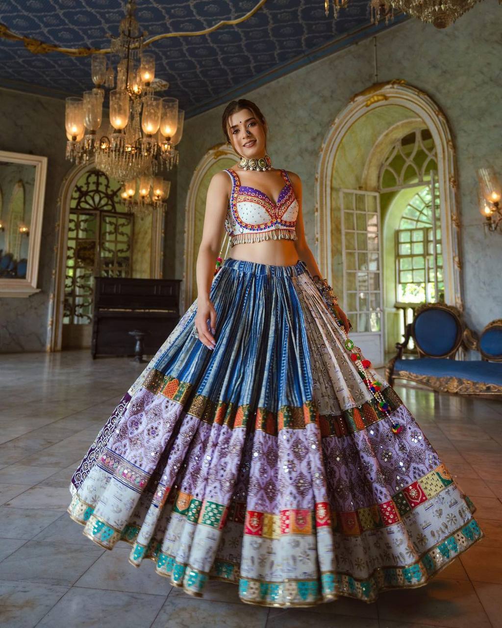 Multi Lehenga Choli In Butter Silk With Digital Print