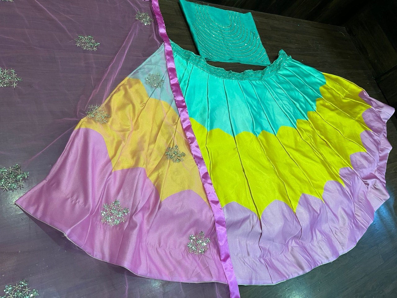 Multi Lehenga Choli In Gota Silk With Digital Print